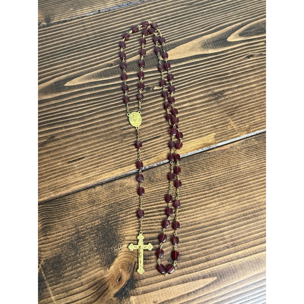 Vintage Rosary Red Beads Christian Graymoor Gold Tone Italy A Tertium Millennium